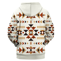 Multicolor Native geometric 3D pullover hoodie on light base, back graphic and hood
