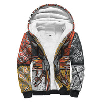 Multicolored sherpa hoodie with white fleece hood lining and bison skull front print
