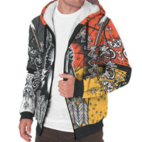 Sherpa hoodie zip front with hood, Native chief artwork on colorful tribal sleeves