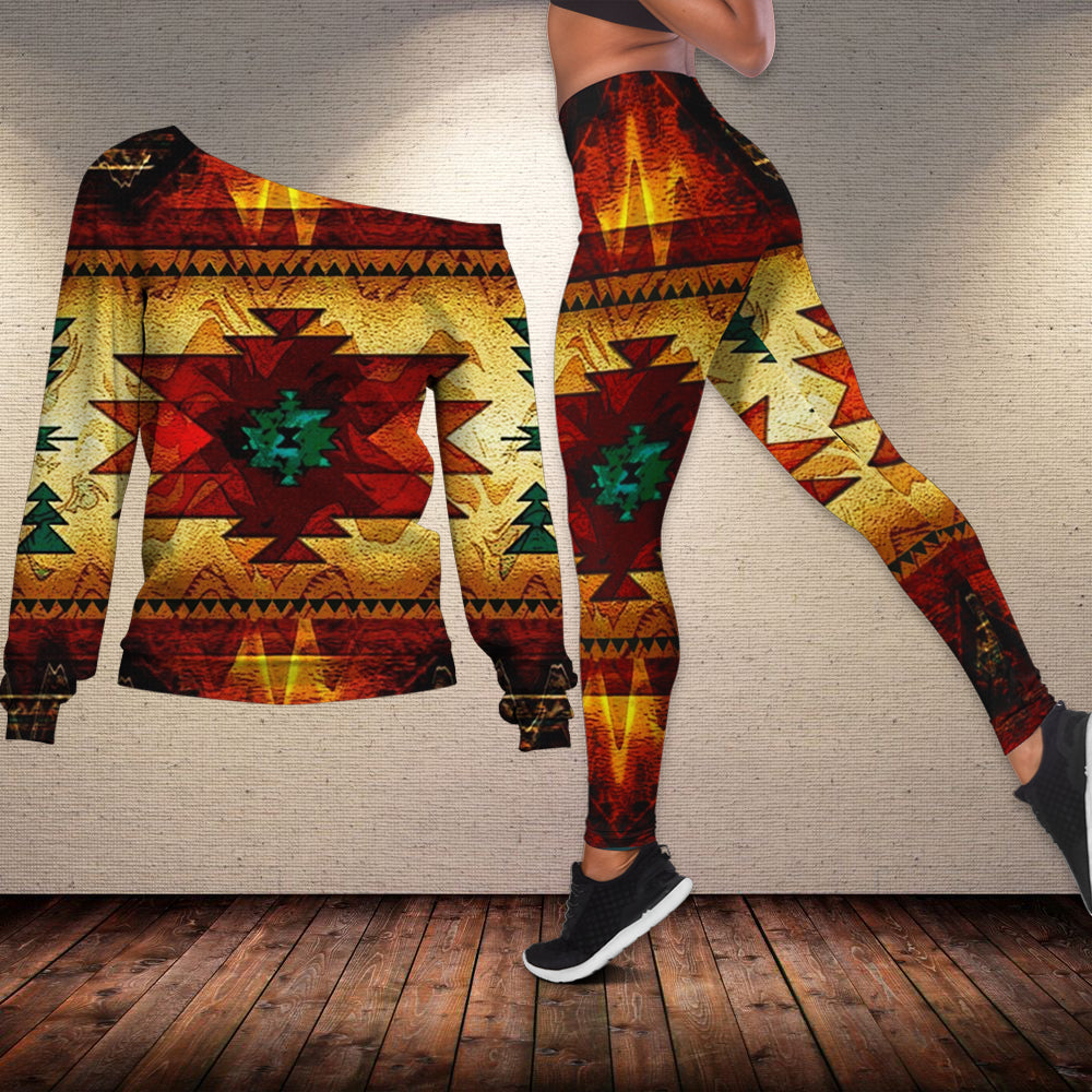 native-american-united-tribes-brown-design-off-shoulder-sweater-leggings-set