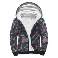 Multicolor dreamcatcher sherpa hoodie, full-zip front with dark feather print