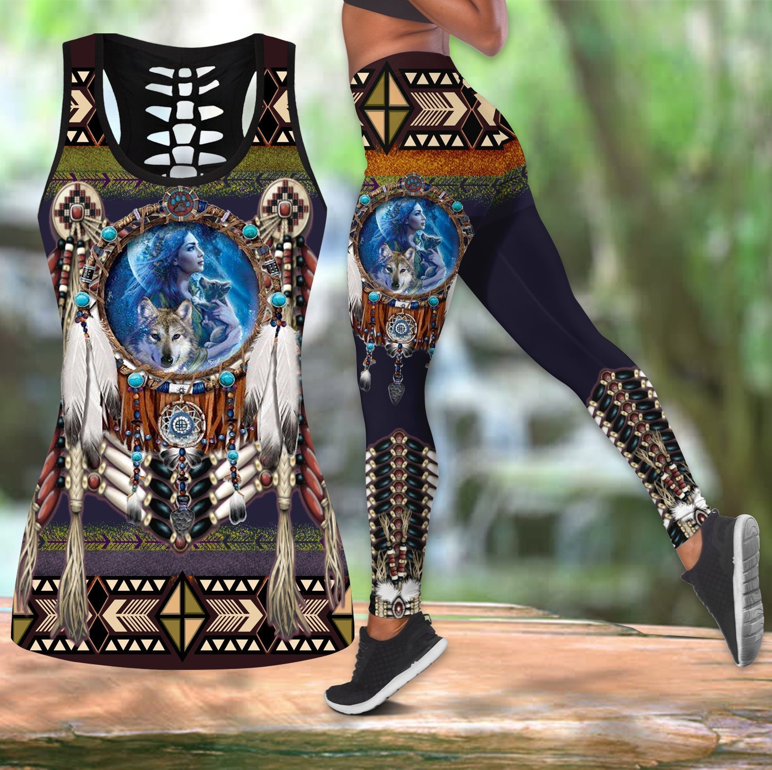 native-american-mandala-blue-pattern-tank-top-and-leggings-sets