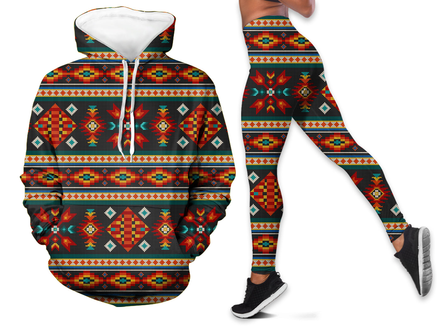 native-american-diamond-pattern-in-black-hoodie-leggings-set