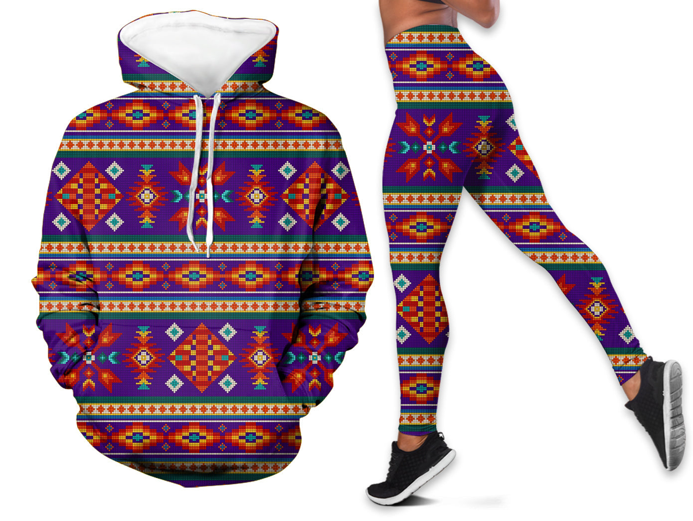 native-american-diamond-pattern-in-purple-hoodie-leggings-set