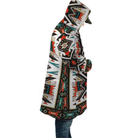Colorful tribal hooded cloak with long sleeves and side drape, unisex