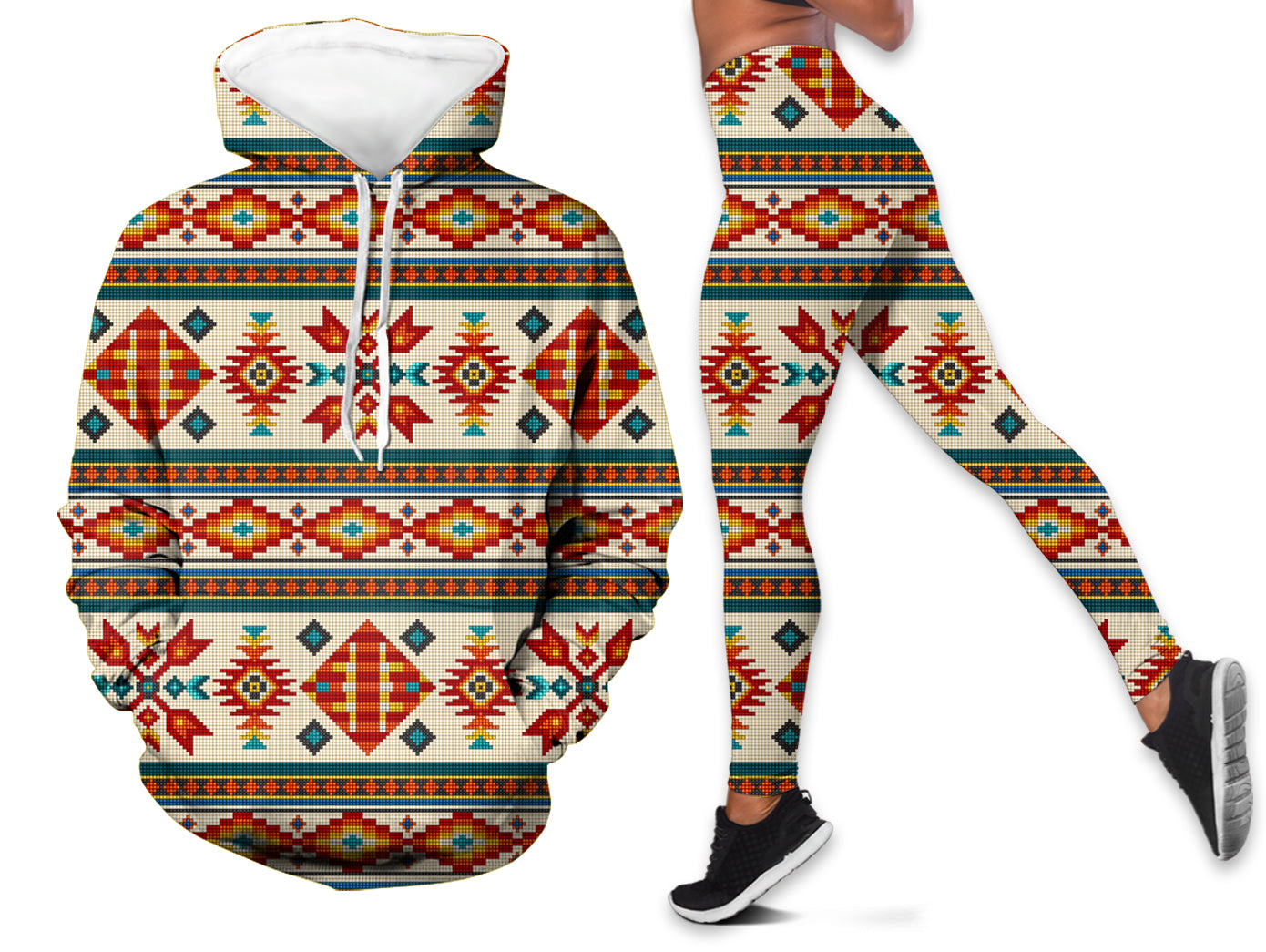 native-american-diamond-pattern-in-cream-hoodie-leggings-set