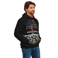 Black Pullover Hoodie vorne, Kapuze mit Grafik-Print von Baum über Schrift