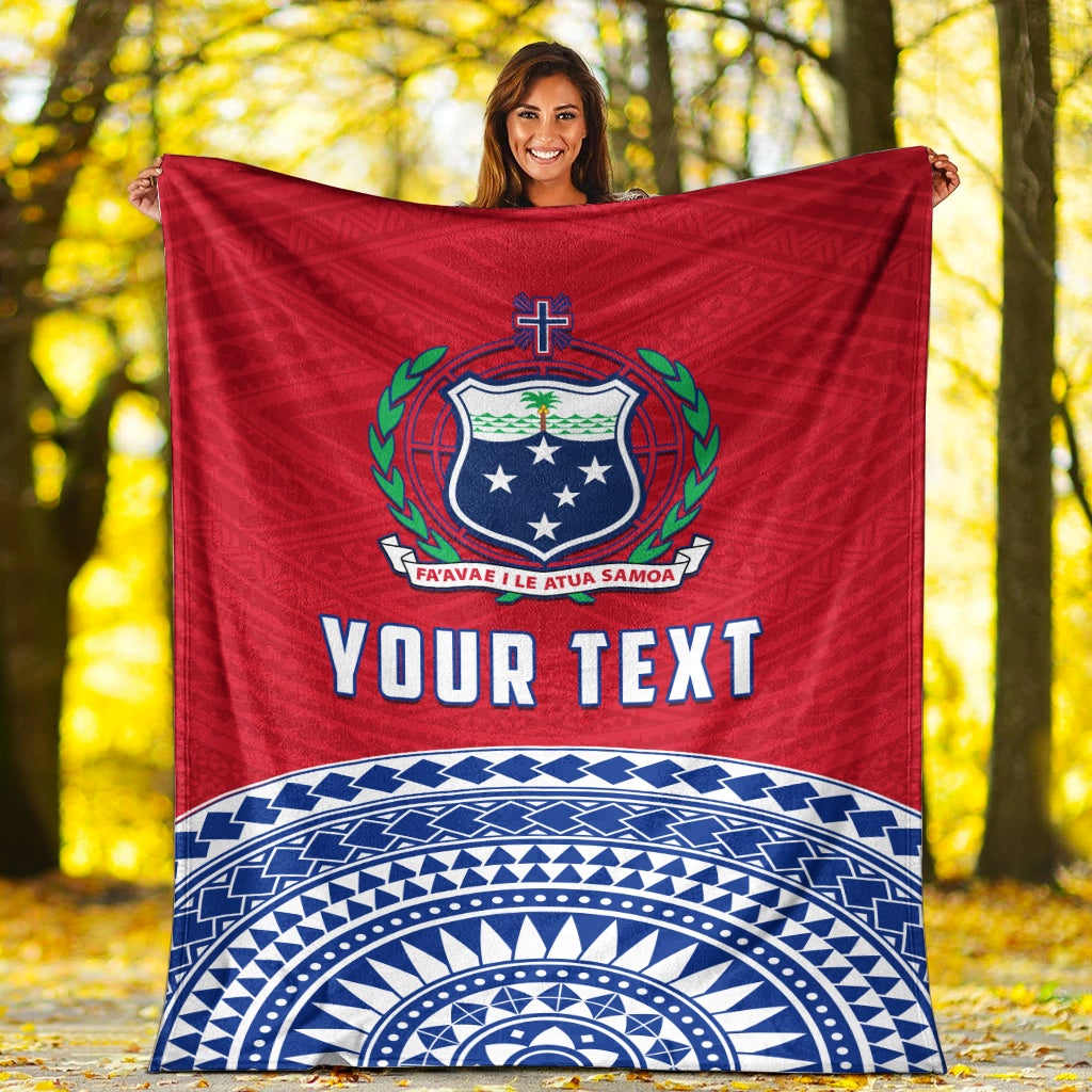 Premium Blanket mit Tuamasaga-Polynesischem Muster, rot mit blauem Kreisdesign
