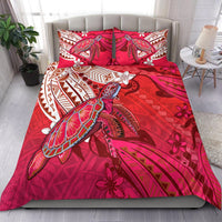 Red tropical bedding set with sea turtle and tribal pattern on duvet and pillowcases