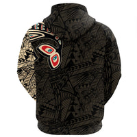 Kapuzenpullover, Rückansicht mit Orca-Kunstgrafik in Schwarz und Creme