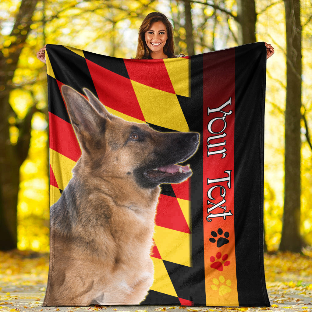 Hundedecke mit schwarzem Rand, German Shepherd-Motiv und Pfoten-Designstreifen