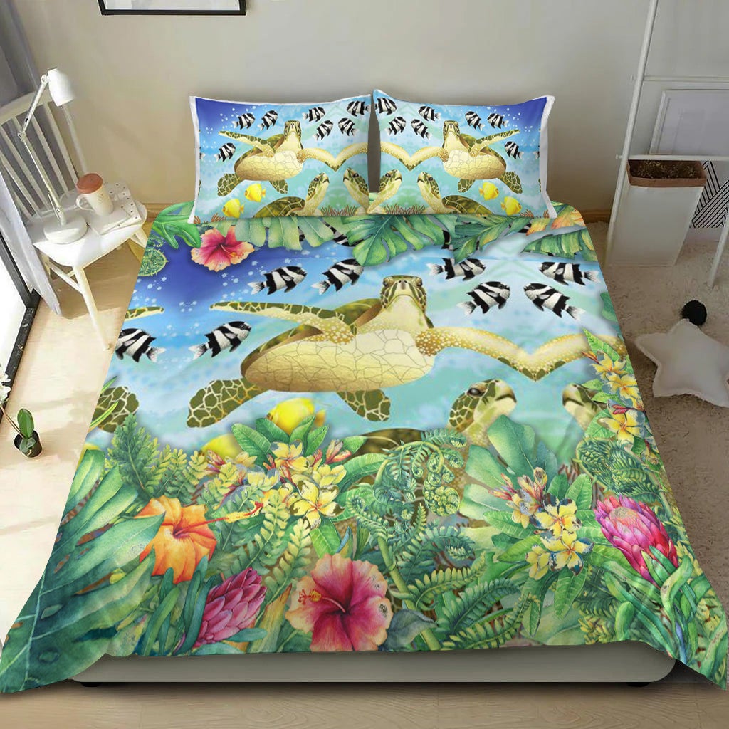 Hawaii Bedding Set Flowers Tropical and Turtles LT13 - Wonder Print Shop