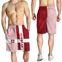 Men’s Denmark football shorts, red-and-white vertical stripe design with elastic waist, side branding