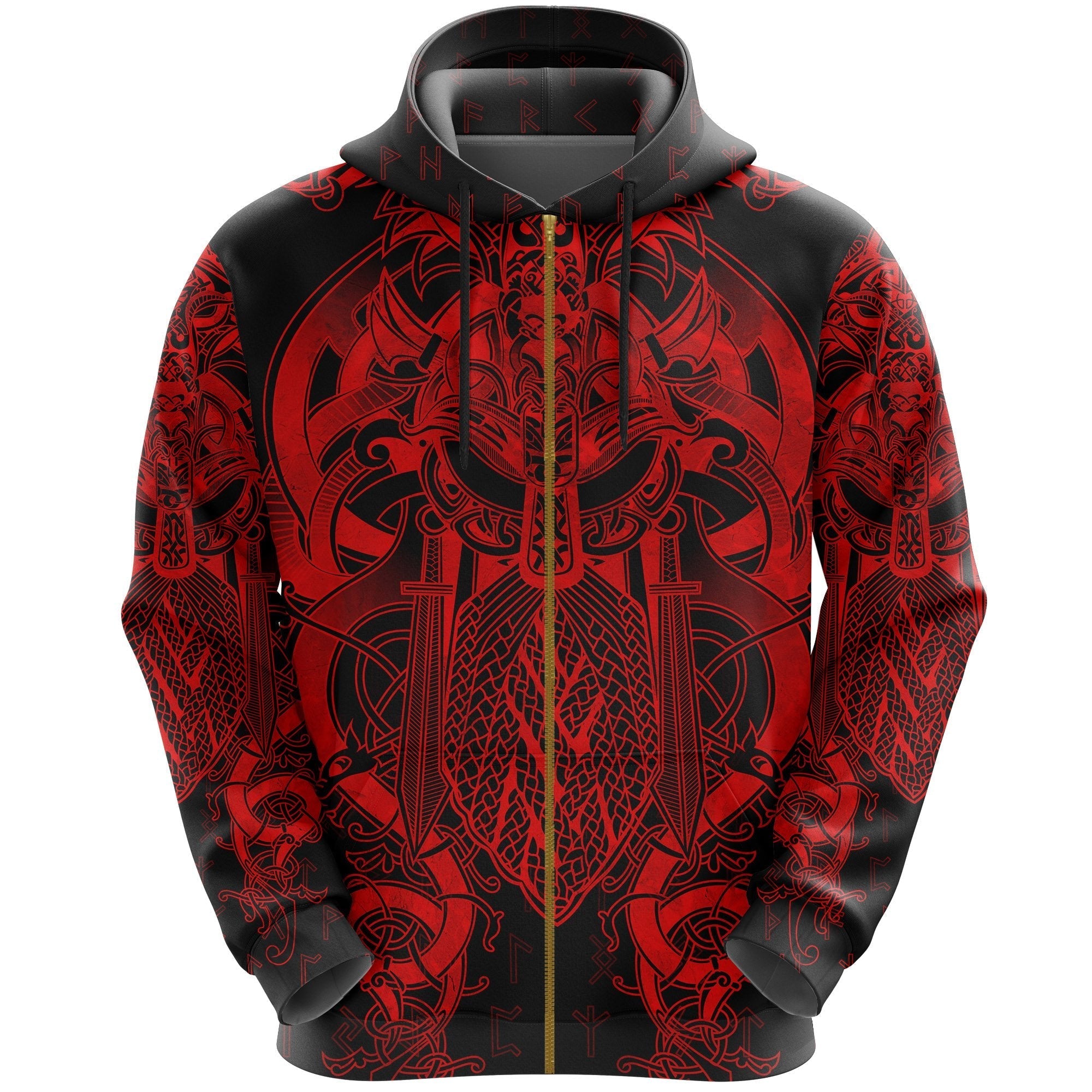 Viking Fenrir and Tyr Tattoo Zip Hoodie Red Version RLT12 - Wonder Print Shop