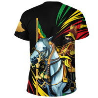 Black T-shirt back view with horse and tricolor flag graphic, gold rays