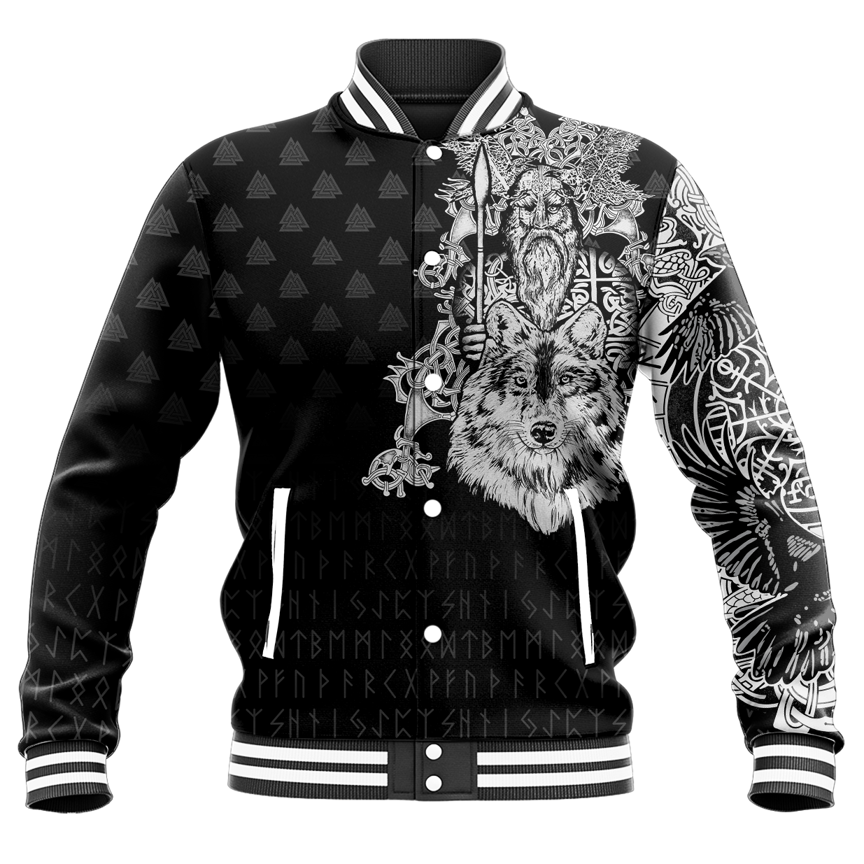 Viking Baseball Jacket Old Norse Odin Tattoo RLT12 - Wonder Print Shop