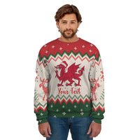 Unisex Wales Christmas sweatshirt: red yoke, grey panel, Welsh dragon and 'Your Text'