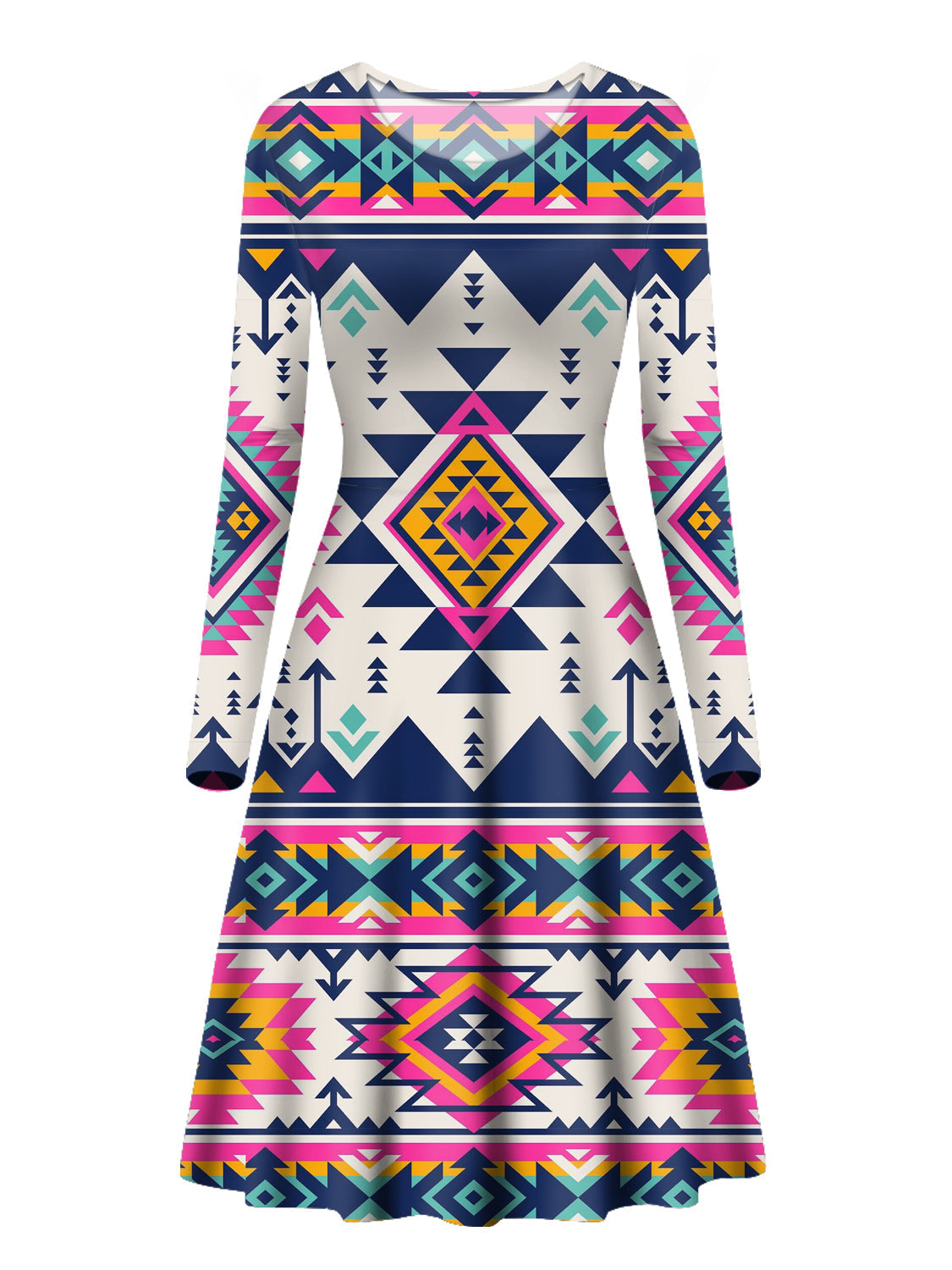 pink-pattern-native-american-long-sleeve-dress