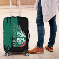 Suitcase cover with Bangladesh Pride design, green mountain graphic on black background