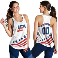 White women’s ice hockey pride tank top with USA logo and stars-and-stripes graphic