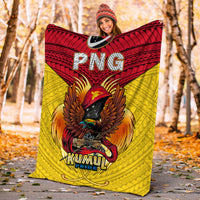 Kumul Pride blanket outdoors, red and yellow panels with “PNG” text and eagle graphic