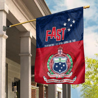 Polynesian Samoa-themed outdoor flag with blue top, red bottom, FAST lettering and crest