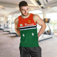 Men tank top sleeveless, red and green PENAMA band with white stars and athletic fit