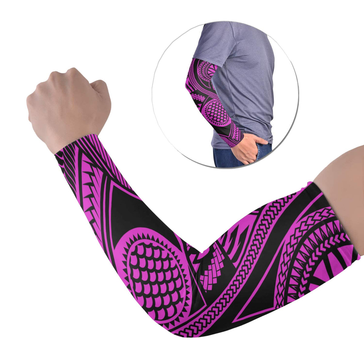 Purple tribal tattoo arm sleeve on black, set of 2