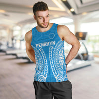 Men’s blue tribal print sleeveless tank top with crew neck