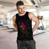 Black men’s sleeveless tank top with multicolor pentagram zodiac wheel graphic