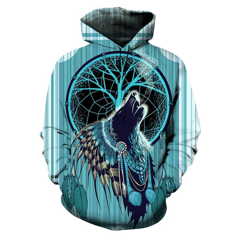 Wolf Blue 3D Native American Hoodie LT10 - Wonder Print Shop