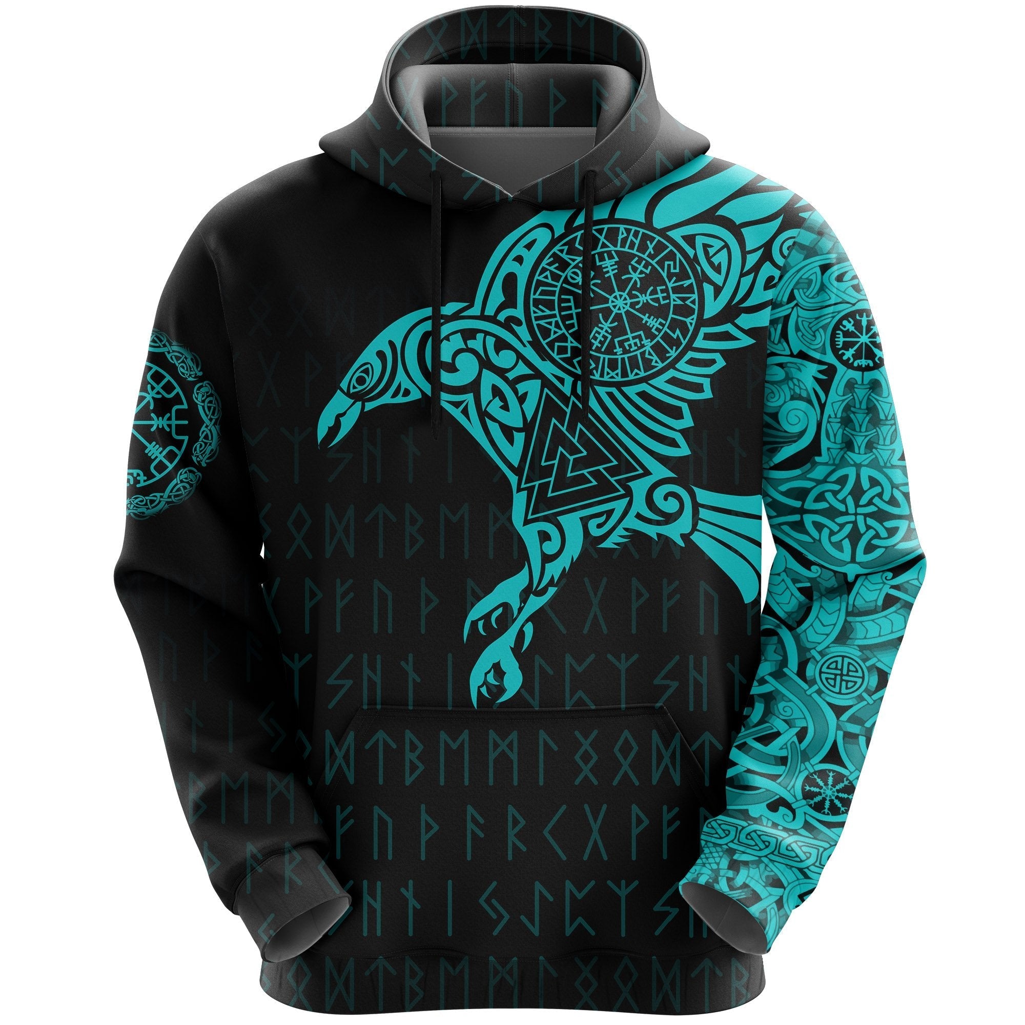 Viking The Raven Of Odin Tattoo Hoodie Blue RLT12 - Wonder Print Shop