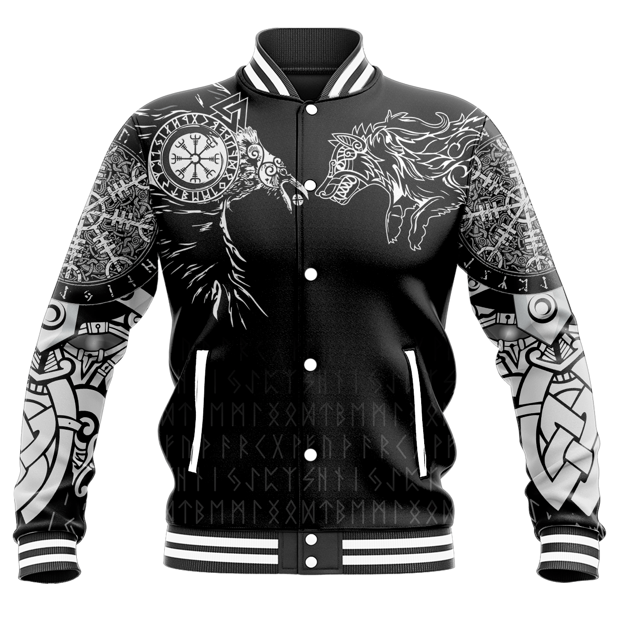 Viking Baseball Jacket Raven and Wolf Special Tattoo RLT12 - Wonder Print Shop