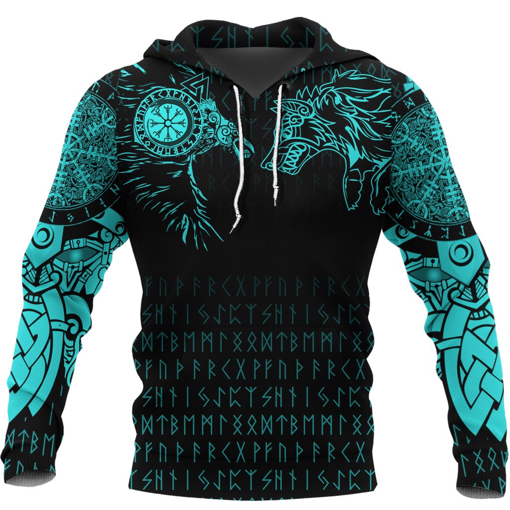 Viking Hoodie Raven and Wolf Special Tattoo RLT12 - Wonder Print Shop