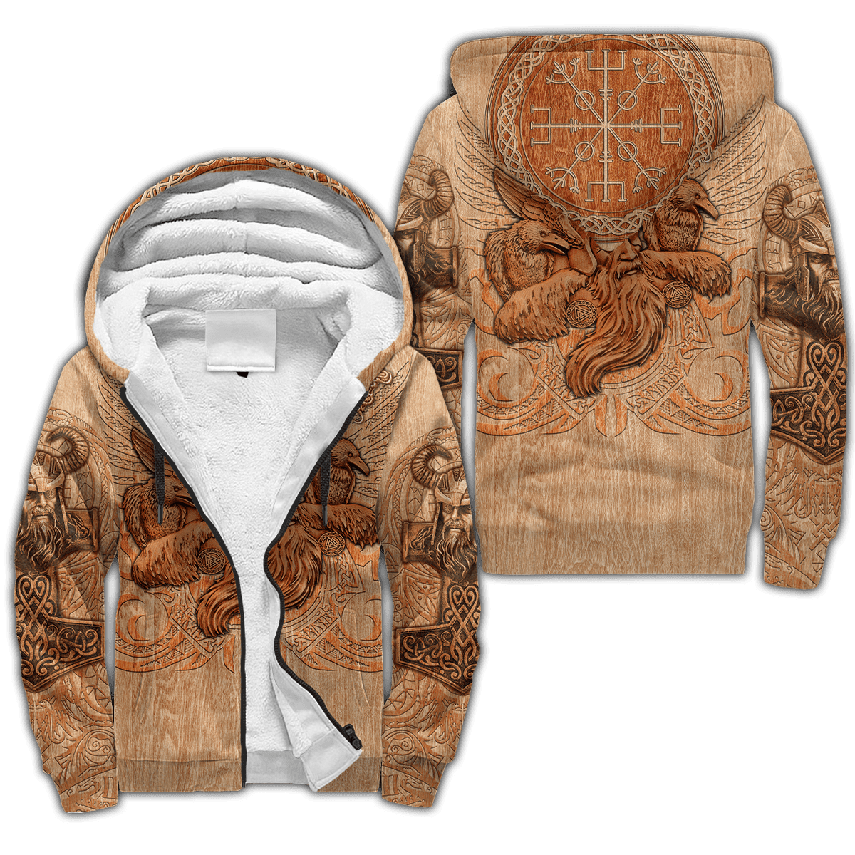 Viking Clothing Viking Odin and Ravens Sherpa Hoodie RLT12 - Wonder Print Shop