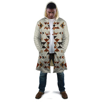 Geometric multicolor hooded cloak with front print and tie closure