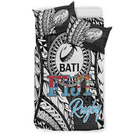 Black-and-white Fiji Rugby Bati bedding set with matching pillow shams and “BATI” center emblem