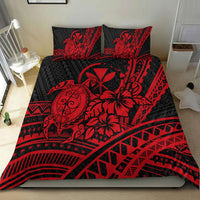 Red-and-black Hawaiian turtle, hibiscus tribal bedding set with two pillowcases