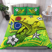 Cook Islands bedding set: yellow-green turtle design with green pillows