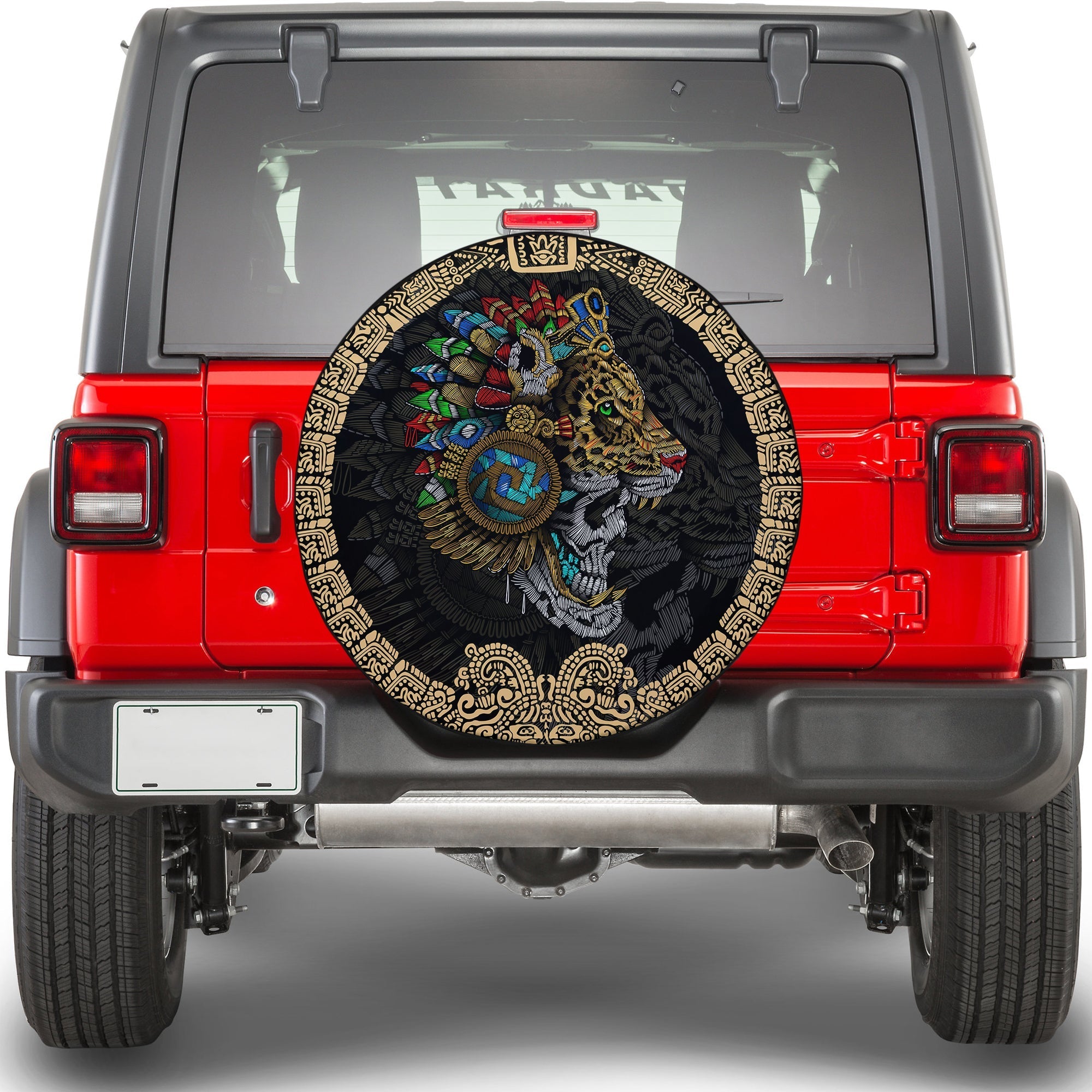 Mexico Spare Tire Cover - Skull Jaguar Aztec  LT13 - Wonder Print Shop