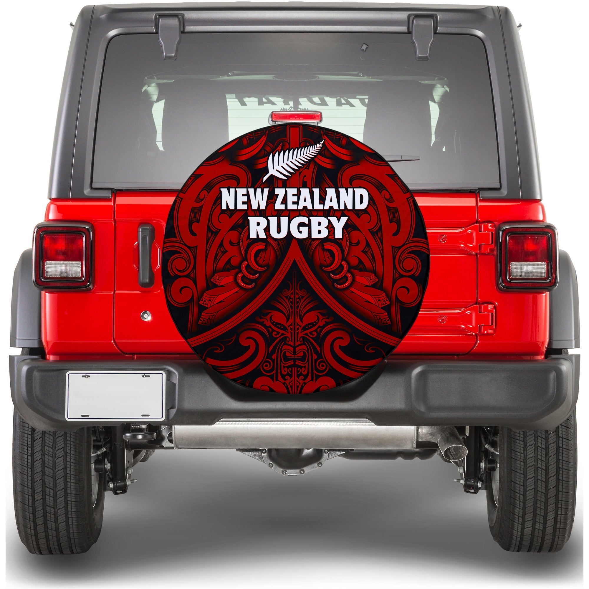 New Zealand Silver Fern Rugby Spare Tire Cover All Black Red NZ Maori Pattern LT13 - Wonder Print Shop