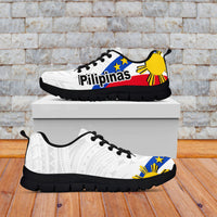 Pilipinas low-top sneakers with white upper, black outsole, lace-up style, flag graphics