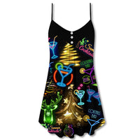 Black neon cocktail cami dress flat front, button placket and sleeveless scoop neckline