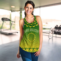 Green COOK ISLANDS tank top with front logo and star wreath, sleeveless athletic fit