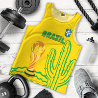 Men's Brazil football tank top in yellow, sleeveless with crew neck and cactus graphic