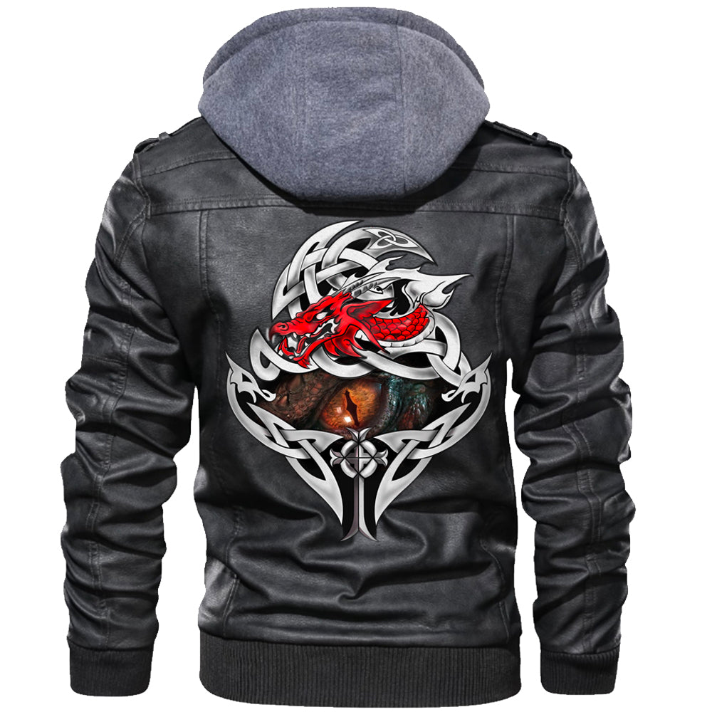 Viking Valknut Zipper Leather Jacket - Dragon's Eye RLT12 - Wonder Print Shop