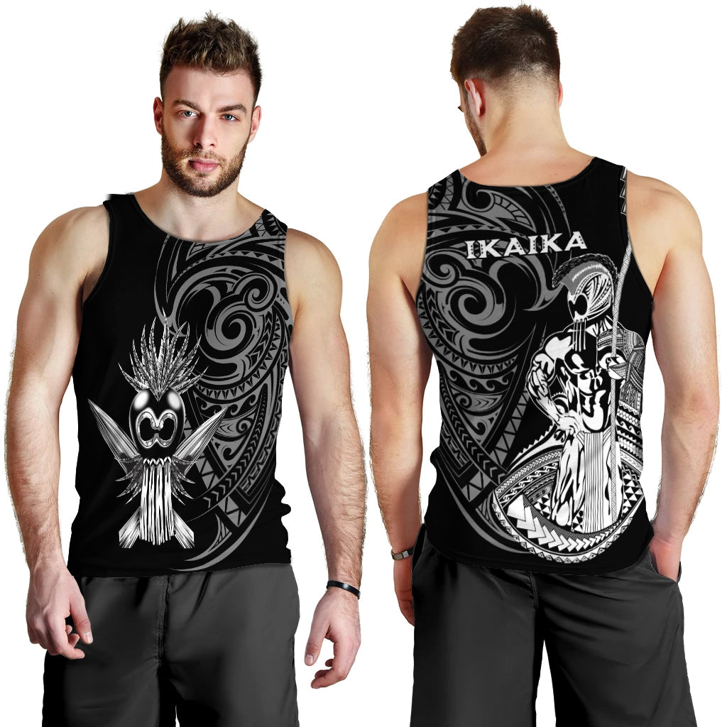 Men's black tank top with large tribal owl print on front