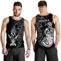 Men's black tank top with large tribal owl print on front