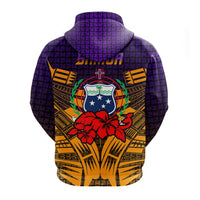 Samoa-Hoodie Rückansicht mit Tribal Hibiscus-Motiv und zentralem Wappen