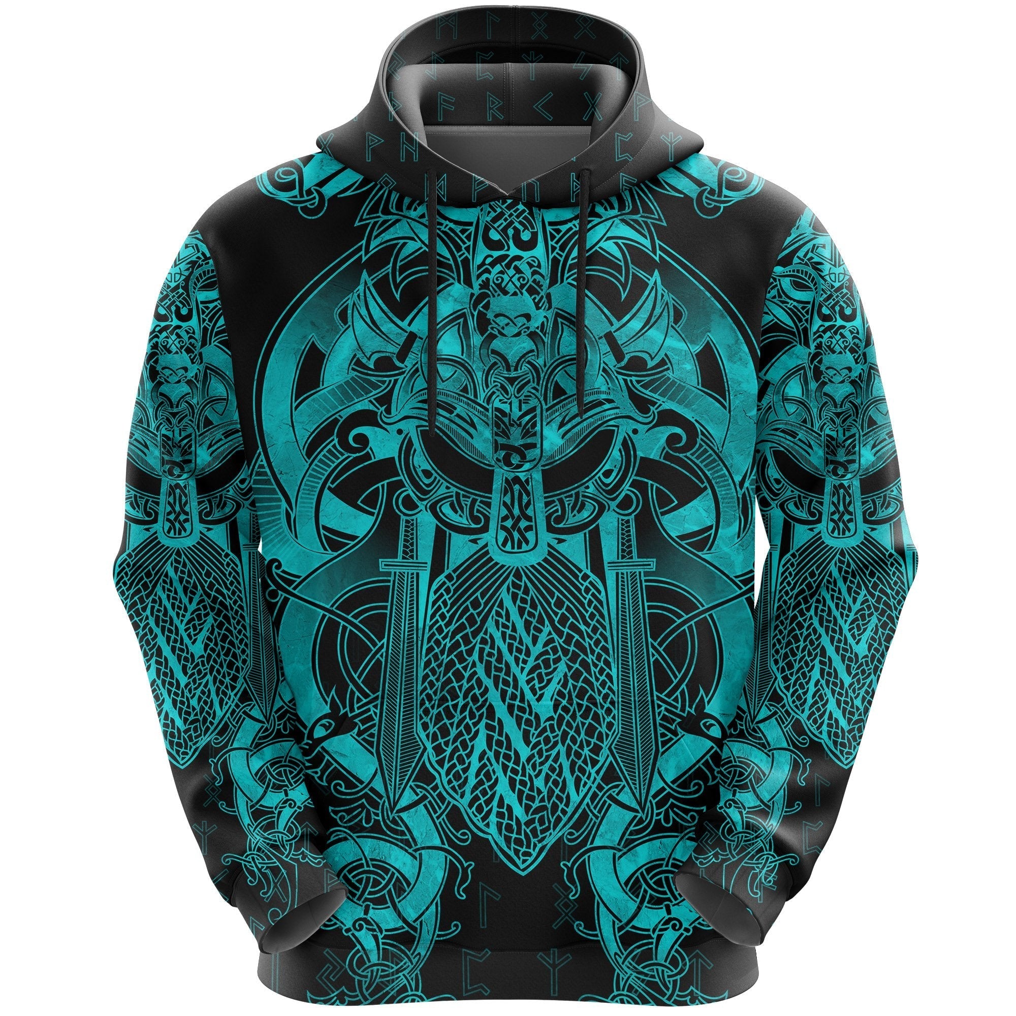 Viking Fenrir and Tyr Tattoo Hoodie Blue Version RLT12 - Wonder Print Shop